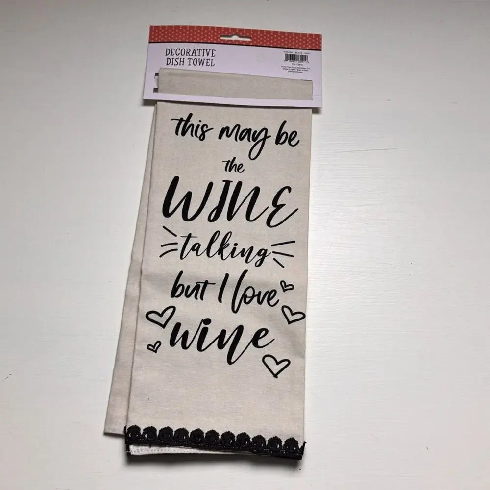 Decorative Kitchen Wine Humor Dish & Hand Towel with Words NWT